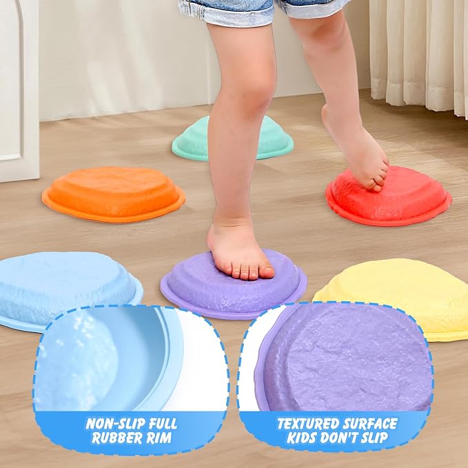 LoomLark Balance Stepping Stones for Kids 5pcs Non-Slip River Stones Obstacle Course Play Indoor and Outdoor Coordination Game Sensory Toys Toddler Ages 3 4 5 6 7 8+
