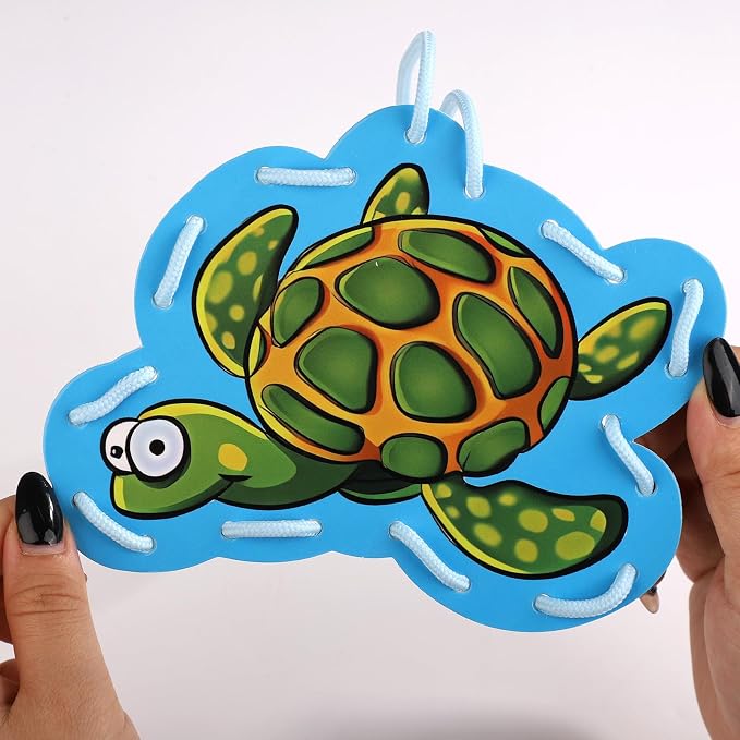 NQEUEPN 12pcs Lacing Cards for Kids, Double Sided Sea Animals Sewing Cards with 12 Colorful Laces Thickened Play and Learn Lacing Cards for Children Toddlers Developing Imagination Education Supplies