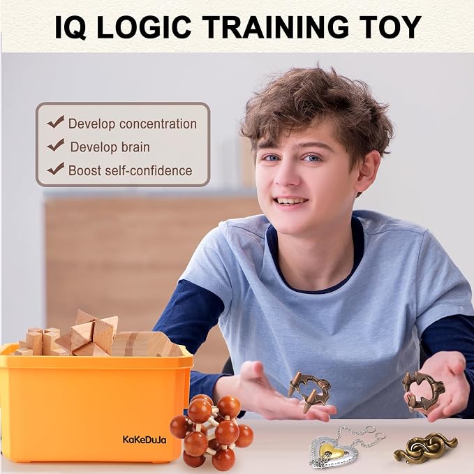 Metal Brain Teaser Puzzles Disentanglement Puzzles Metal Wooden Brain Teaser Puzzle 16pcs Logic Metal Puzzle for Adult Kid Toy Lock Puzzles Gift for Adults Teenagers Kids