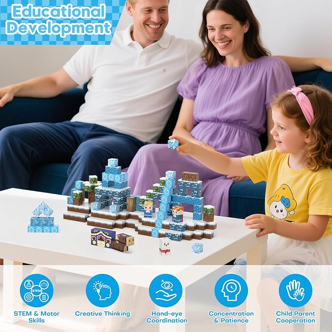 100pcs Magnetic Blocks, Magnetic Blocks for Kids Ages 4-8 | Magnetic Cubes Sets for Ice Castle Build, Stacking Magnets for Kids, Birthday Gifts for Boys and Girls Age 3+ Years Old