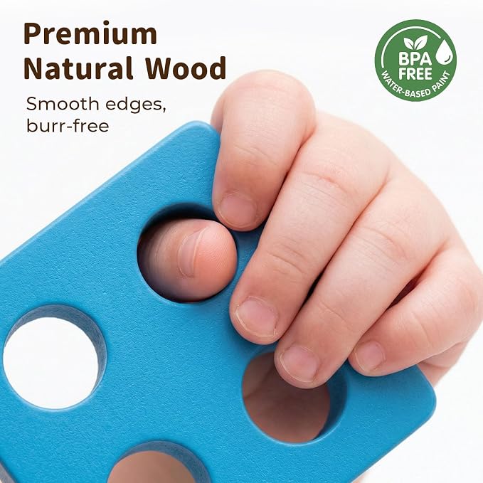 LovesTown Wooden Stacking Sorting Toy, 20PCS | Montessori Sensory Puzzle, Preschool Learning, Shape Recognition, Matching Game, Daycare Gifts