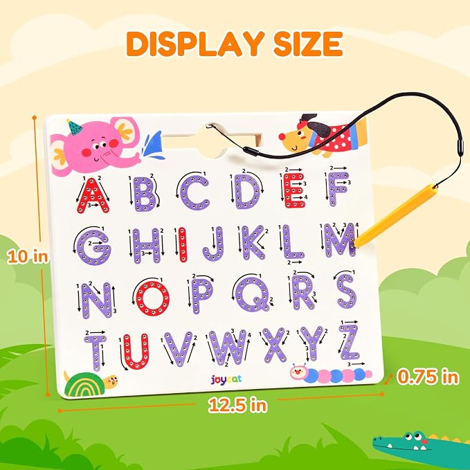 JoyCat Magnetic Animal Letter Tracing Board, Double-Sided ABC Writing Toy | Uppercase/lowercase writing practice builds preschool skills; road trip car activities for toddlers and kids ages 3-5.