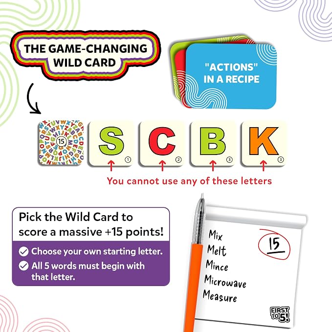 Skillmatics First to 5 – Board & Card Category Game with a Twist | Perfect for Parties, Family, Game Night, Quick Thinking, Gifts for Kids, Teens & Adults, Ages 8, 9, 10 & Up, 2–8 Players