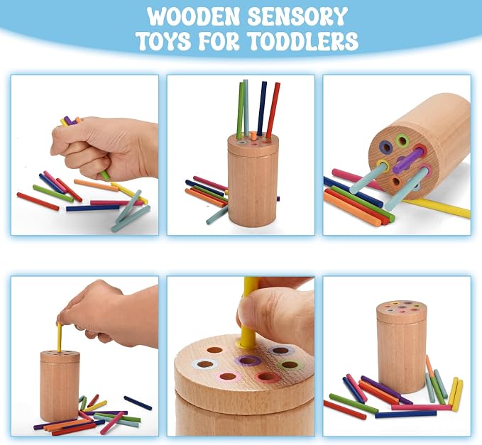 Montessori Toys 3 in 1 Wooden Learning Fine Motor Skills Toys Rainbow Color Sorting Toy for Toddlers - Preschool Color Matching, Educational Color Recognition ShapeSorter Boys Girls Gifts