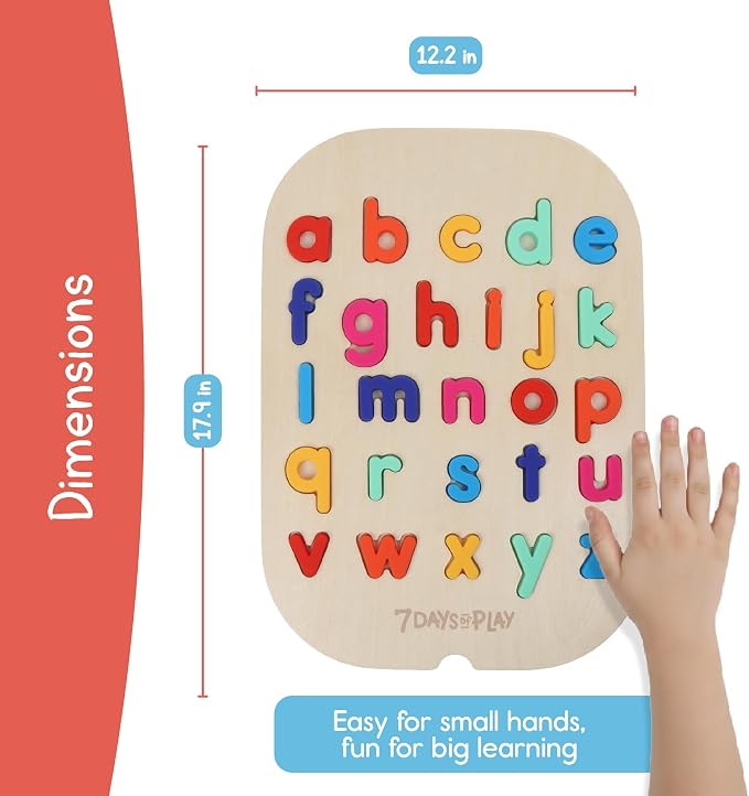 Lowercase Alphabet Puzzle for Kids, Sensory Bin Insert for Sensory Tables, Silicone Letters, Wooden Fine Motor Learning Toy