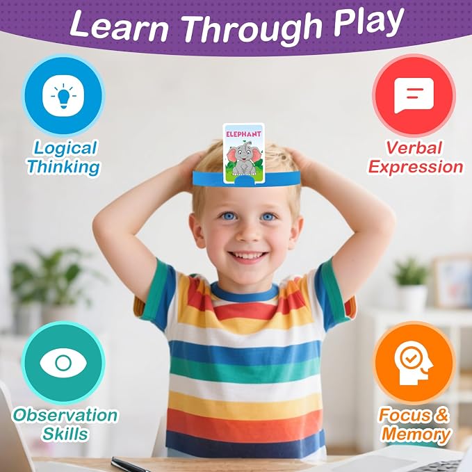 Headbands Game for Kids – Guessing Board Game to Boost Vocabulary | Critical Thinking, and Social Skills – Quick Question Family Game Night for 2–4 Players – Travel-Friendly Fun (Mixed Theme)