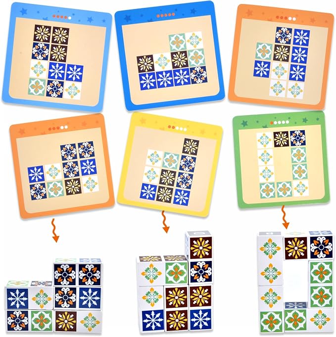 varbertos Wooden Matching Game Puzzle Games, Pattern Block Match Puzzles Building Cubes with Bell for Kids and Adults Toys Board Games for Family Night