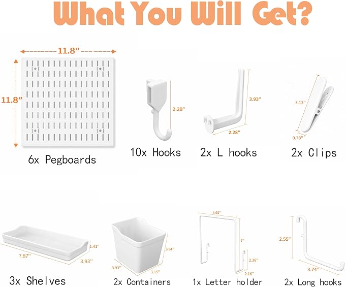Peg Board, 24"x36" Pegboard Wall Organizer, Includes 6PCS White Peg Boards and Accessories, Plastic Peg Board Panels for Craft Room, Office, Kitchen, Gaming Room