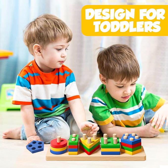 Montessori Toys for 2 3 Year Old Girls Boys, Wooden Sensory Toys for 2-3 Year Old Birthday Gifts, Education Toddler Puzzles Easter Basket Stuffers Learning Toy Activities Puzzles Ages 2-3