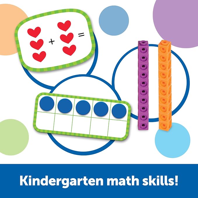 Learning Resources Skill Builders Kindergarten Math Activity Set - Kindergarten Learning Math Manipulatives Game, Number and Counting Blocks Activities, Classroom Manipulatives Teaching Materials