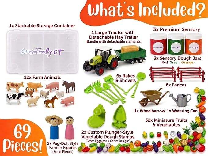 Farm Sensory Dough Kit (3 Jars) Non-Toxic Dough - Perfect Creative Play & Gifts for Kids
