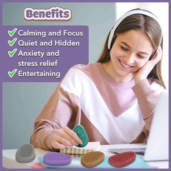 Fidget Toys Adults Sensory Stone: 8 Pack Texture Worry Stone for Kids Calming - Sensory Autism Toys for Stress Relief - Quiet Small Fidgets for Classroom Prizes