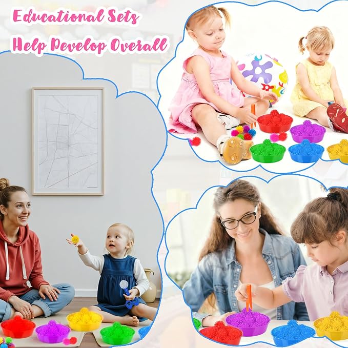 85 Pcs Sensory Bin Filler Kit with Tools Fine Motor Skills Set Counting Sorting Training Set with 72 Hedge Balls 5 Tweezers 3 Scissors Clips 5 Cups Learning Activities for Home School