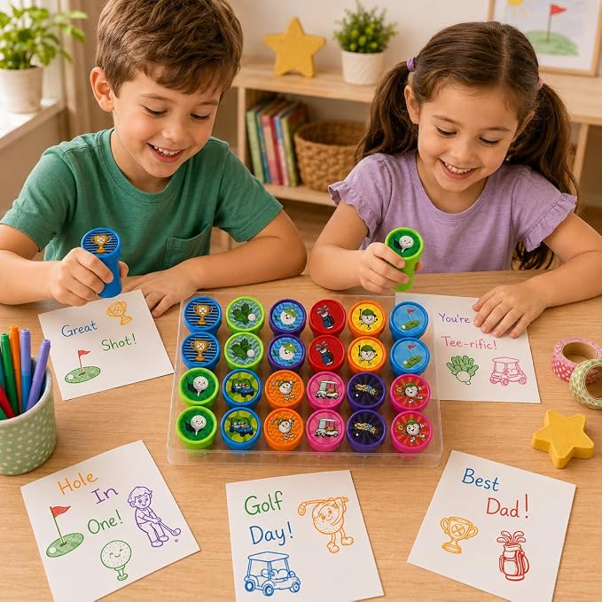 Cinrobiye 24 Pcs Golf Stampers Party Favor Set, Cute Sports Golf Stamps for Kids Birthday Party, Classroom Rewards, Carnival Prizes, Goody Bag Fillers, Sports Themed Party Supplies