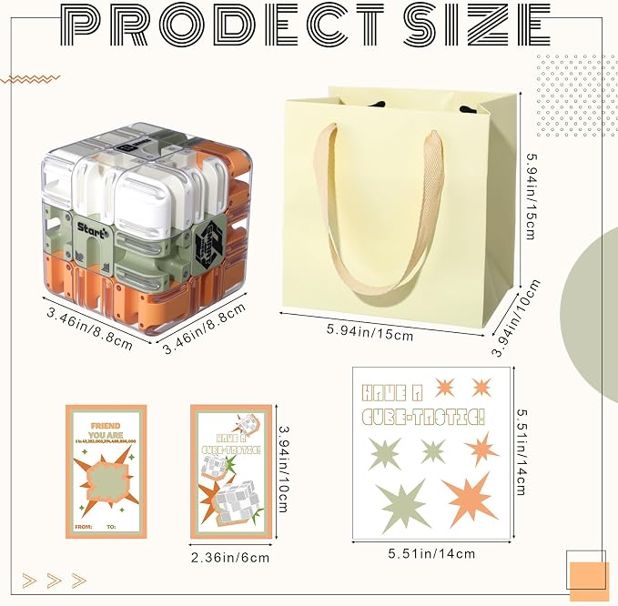 1 Set 3D Maze Cube Puzzle for Kids Labyrinth Puzzle Brain Teaser Cube with Gift Bag Greeting Card Sticker Education Sensory Toys Logical Thinking Birthday Gifts Adults Color Matched Game