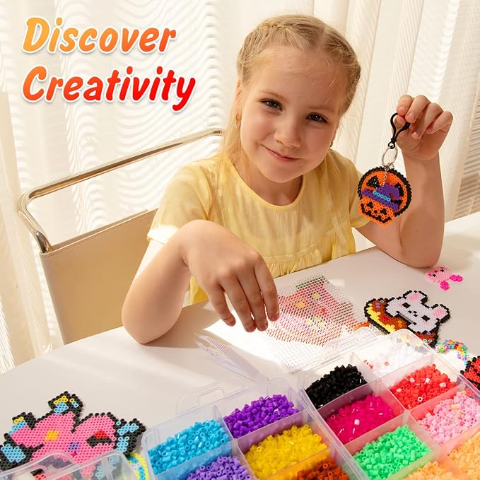 Meland Fuse Beads Kit, 5MM 24000 Beads in 24 Colors,Craft Gift for Age 5-12 | Includes 6 pegboards and craft accessories for colorful patterns, keychains and screen-free creative projects