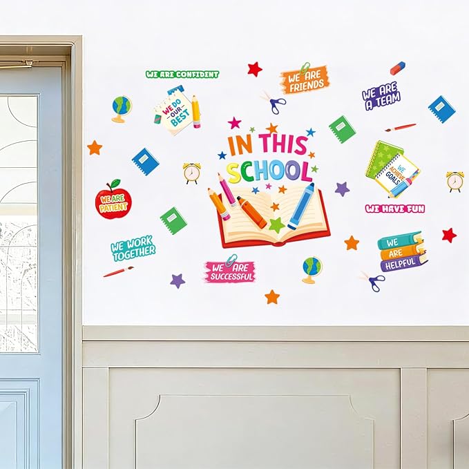 LHIUEM in This School Wall Stickers Positive Affirmations Window Cling | Motivational Quotes Wall Decals Bulletin Board Classroom Decor Colorful Inspirational Wall Decor for Classroom Kindergarten