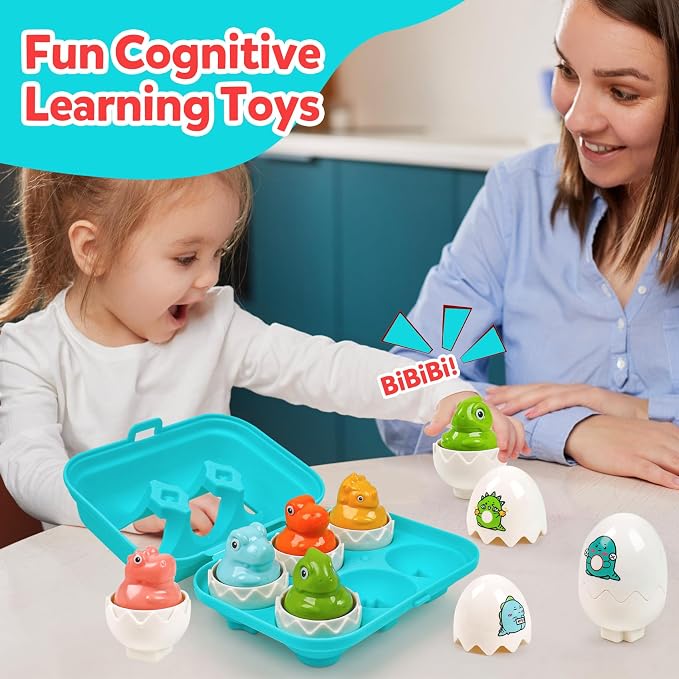 Dinosaur Easter Egg Toys for Toddlers 1-2,Montessori Geometric Eggs Sensory Educational Learning Fine Motor Puzzle Matching Games Easter Basket Stuffers Gifts for Kids Boys Girls