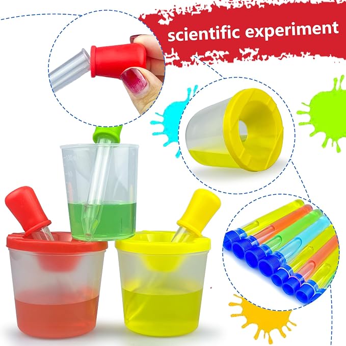 24PCS Educational Lab Science Experiments Early Learning Kit for Boys and Girls with Many Tools Droppers Plastic Test Tubes with Caps Lab Science Supplies Test
