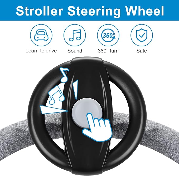 Accmor Stroller Steering Wheel Toy, Steering Wheel for Shopping Carts | Simulated Steering Wheel Universal Detachable Pretend Driving Funny Stroller Toy Attachment