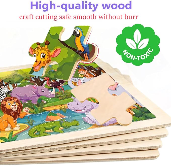 Puzzles for Kids Ages 4-6, 24 Pcs Wooden Farm, Animals, Space, and Emergency Vehicle Jigsaw Puzzles for Kids Ages 3-5, Preschool Educational Puzzles Boards Toys Gifts for 3 4 5 6 Boys Girls