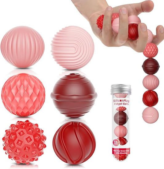 Magnetic Fidget Balls, 6 Pack Silicone Sensory Toys for Adults & Teens | Quiet Stress Relief Balls for Office, Fun Desk Toys with Textures, Calming & Relaxing Gift for Men & Women