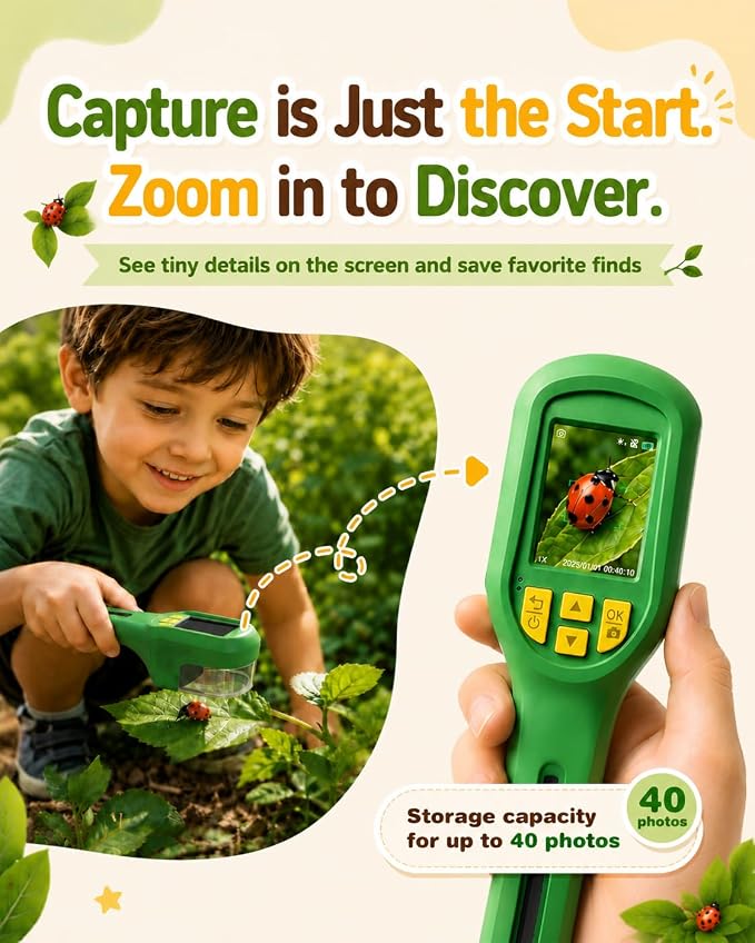 Bug Catcher for Kids with Camera & Auto-Focus | Digital Microscope,Outdoor Explorer STEM Science Kit, Birthday Gifts for Boys Girls Ages 3-8