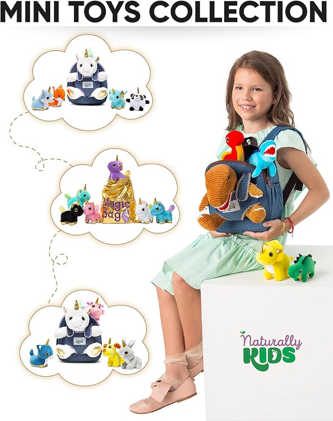 Naturally KIDS Toddler Dinosaur Backpack w Plush Dinosaur Toys for Kids 2-5 | Dinosaur Gifts for Kids 3-5 in Gift-Ready Box, Birthday Gifts for 2 3 4 5 Year Old Boys, Girls