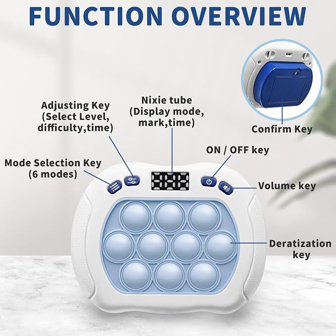 Intoypad Quick Push Pop Game Light Up Fidget Toy for Kids Lightblue | 6 Modes LED Screen Quick Push Pop Game Controller Electric Fidget Popper Game Bubble Game Birthday Gifts Toys for Kids Boys