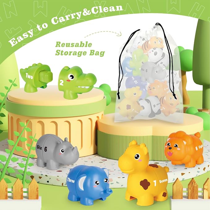 Animal Number Learning Toys for Toddlers Kids 3-5, 10 Unique Animals | 10 Colorful Number Animals | Child-Friendly Design | Learning Feels Like Play | Fine Motor Toys | Perfect Toddler Gift