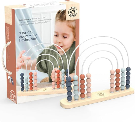 Wooden Roller Abacus Toy, Colorful Beads, Develops Hand-Eye Coordination, Color Recognition & Creativity, Smooth Sliding on Stainless Steel Rods, Non-Toxic Paint, Ideal for Kids | colorful sliding beads, roller abacus, wooden bead maze, montessori toys...