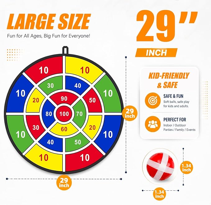 BooTaa 29" Large Dart Board for Kids, Kids Dart Board with Sticky Balls, Boys Toys, Indoor/Sport Outdoor Fun Party Play Game Toys, Birthday Gifts for 3 4 5 6 7 8 9 10 11 12 Year Old Boys Girls