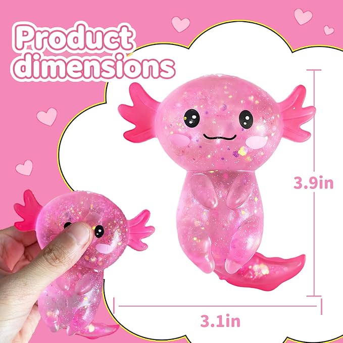2 Pcs Axolotl Squishy Stress Relief Toy, Stretchy Axolotls Stress Soft Squeeze Sensory Fidget Toys for Kids Adults, Cute Axolotls Squishies Party Favors Classroom (BluePink)