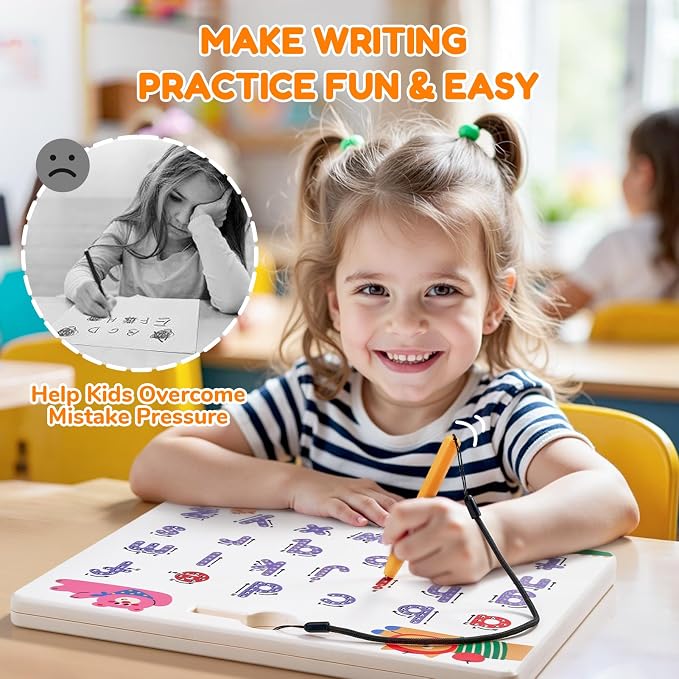 JoyCat Magnetic Animal Letter Tracing Board, Double-Sided ABC Writing Toy | Uppercase/lowercase writing practice builds preschool skills; road trip car activities for toddlers and kids ages 3-5.