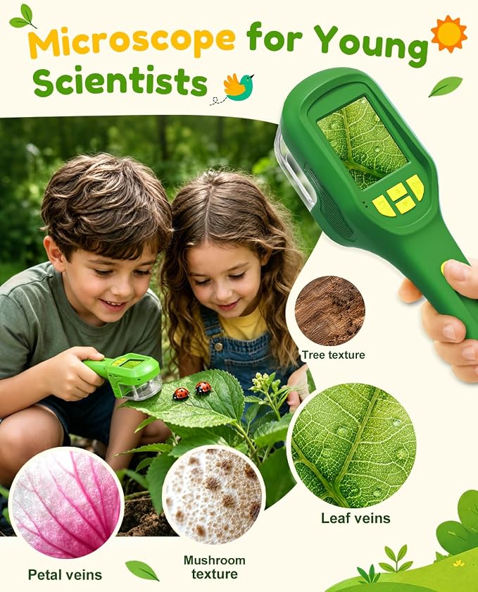Digital Bug Catcher for Kids, Outdoor STEM Toys Birthday Gifts for Kids 3+ | 1080p Bug Magnifier, Microscope for Kids with Auto Focus, 8 LED Fill Lights, for Summer Camping Travel Science Toy Age 3-12