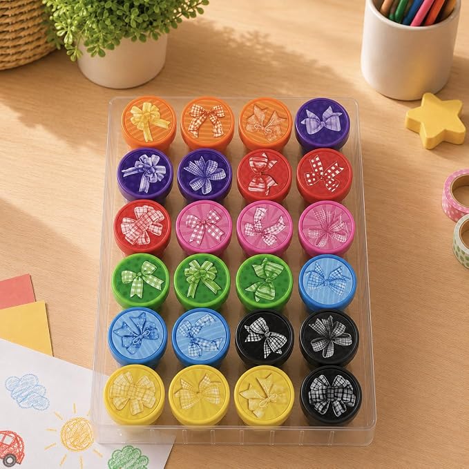 Cinrobiye 24 Pcs Bow Stampers Party Favors for Kids, Cute Pre-Inked Bow Stamps for Birthday Party, Goodie Bag Stuffers, Classroom Rewards, Carnival Prizes, Pinata Fillers, Kids Toys, Party Gifts