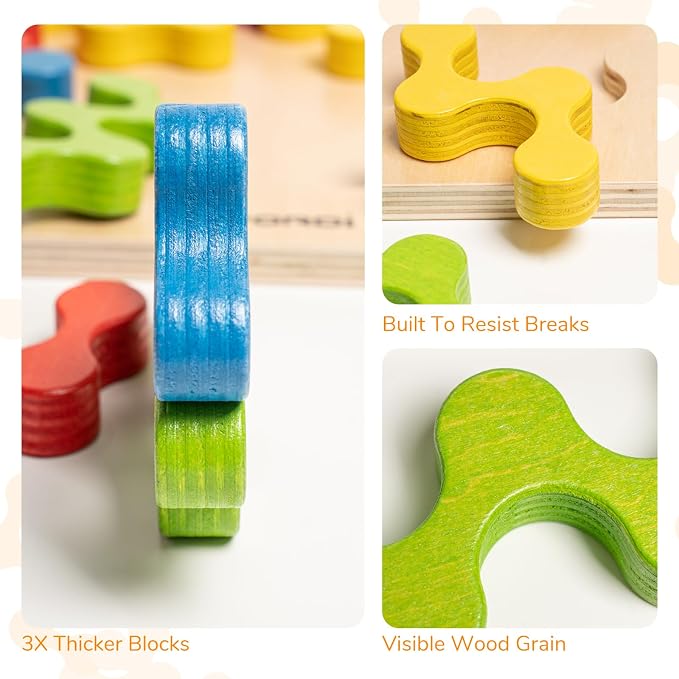 Wooden Brain Teaser Puzzles for Kids - Montessori STEM Tangram Logic IQ Game, Jigsaw Pattern Blocks Educational Toys, Festival Present for Toddlers Boys Girls Ages 3-6 and Adults (Imagination)