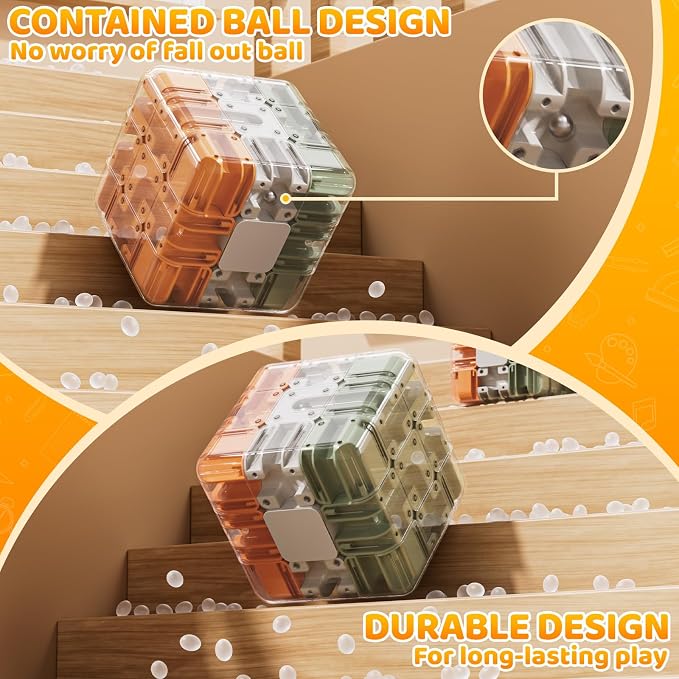3D Rolling Ball Puzzle Maze Cube - 3x3 Color-Match Game | Solving Brain Teaser, Education Sensory Learn Birthday Gifts for Boys Girls Kids 3-5 5-8+ Year Old Adults