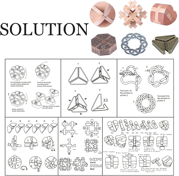 Brain Teaser Puzzle for Adults Puzzles Metal Hole Lock Adult Educational Toy Jigsaw IQ Puzzle（6 Pack） (Bronze)