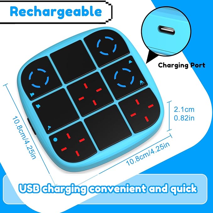 KOQQQ Rechargeable Tic-Tac-Toe Bolt Game, Upgraded 4-in-1 Handheld Puzzle Console, Electronic Educational Memory Game, Portable Travel Car Ride Board Games for Kids Adults (Blue)