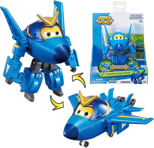 Super Wings Transformable Toys, 5 in Jerome Airplane Transforming Figures Toys, 2 in 1 Mode Rescue Bots Action Figure Toys for 3-5 Year Old Boys Girls, Fun Plane Toys for Toddlers Kids Age 3 4 5 6 7