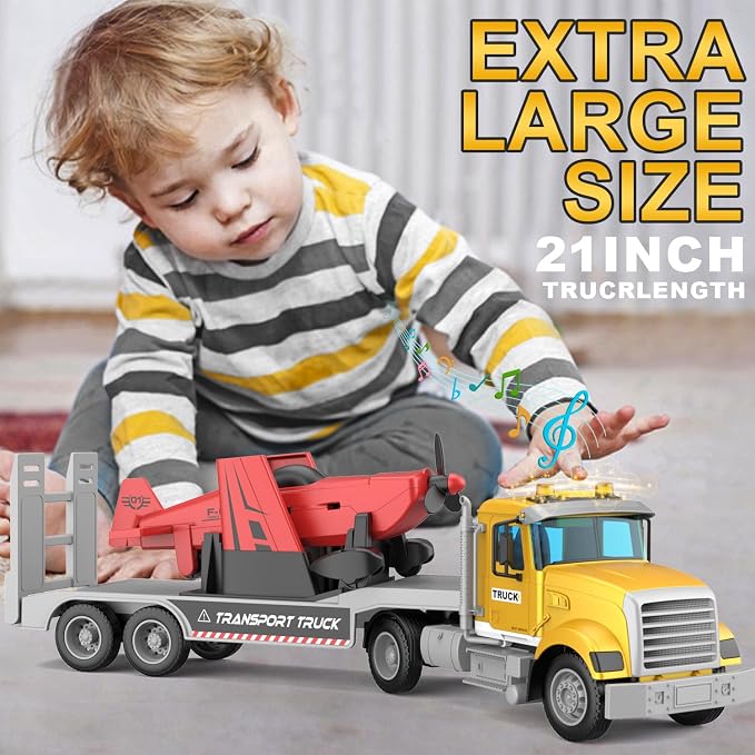 DOWELLIN Large 22" Semi Police Truck Toy with Propeller Aircraft Car Toys for Kids Toddlers, Christmas Birthday Gift for Boy Girl Child 3 4 5 6 7 Years Old
