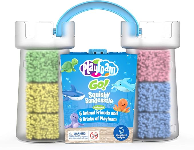 Educational Insights Playfoam GO Squishy Sandcastle Play Set with Assorted Colors & 5 Sand Animal Toys, Fidget, Sensory Toy and Fun Summer Travel Toys for Kids, Boys & Girls Ages 3+