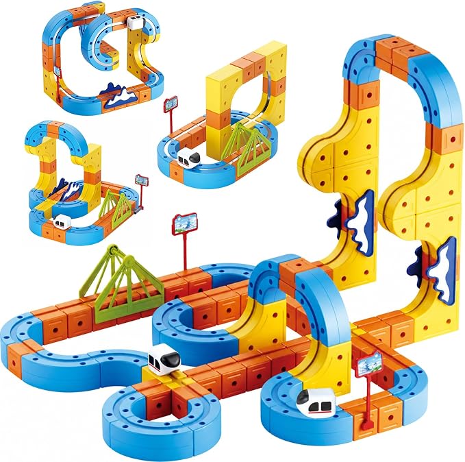 89PCS Electric Train Track Set for Kids, Flexible Race Track with Motorized Anti-Gravity Train, STEM Building & Construction Toy for Boys Girls Ages 3-8, Educational Gift
