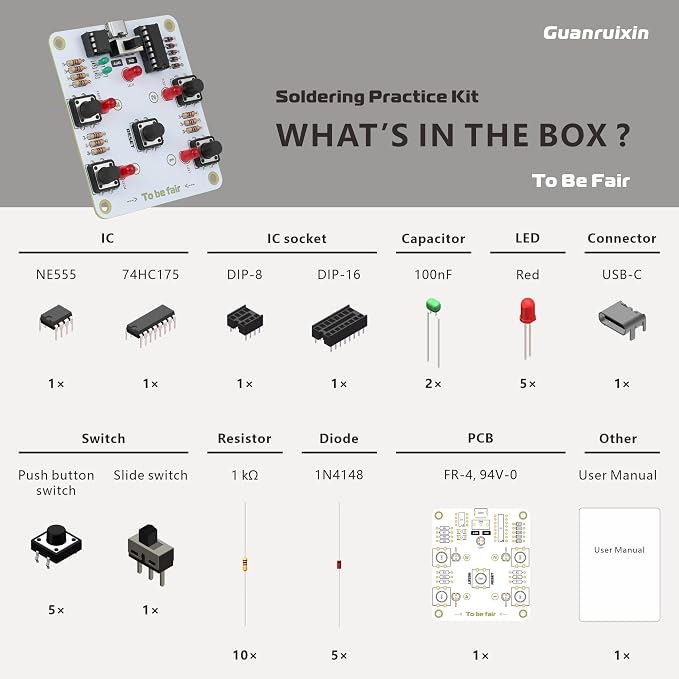 Soldering Practice Kit, 4-Player Buzzer Game for Beginners, DIY | Through-Hole Components, Extra-Large Pads, Ideal for STEM Projects