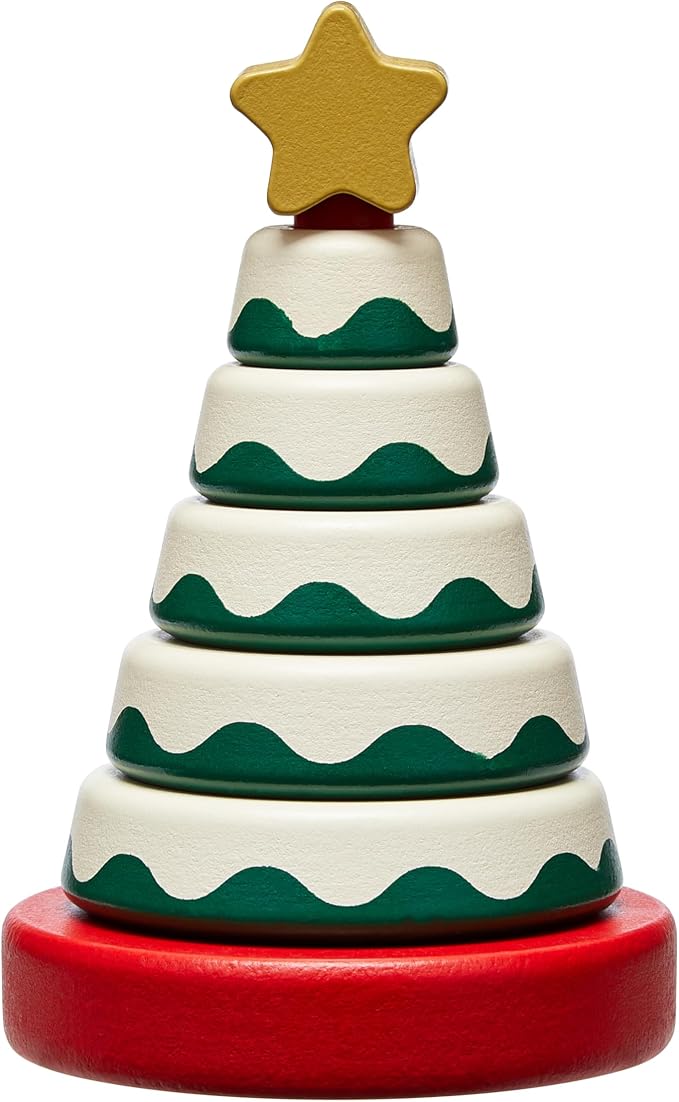 Pearhead Wooden Christmas Tree Stacking Toy Set, Holiday Toys for Toddlers