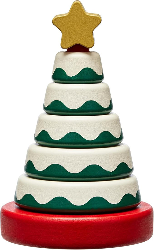 Pearhead Wooden Christmas Tree Stacking Toy Set, Holiday Toys for Toddlers