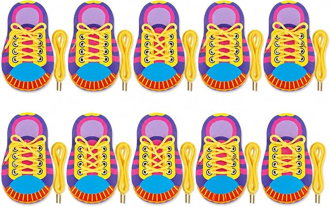 10 Sets Educational Kids Shoelace Tying Practice Toy Set | Interactive Lacing Board Set Builds Dexterity And Independence Teaching Tool of Essential Daily Living Skills