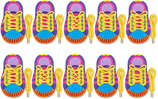 10 Sets Educational Kids Shoelace Tying Practice Toy Set | Interactive Lacing Board Set Builds Dexterity And Independence Teaching Tool of Essential Daily Living Skills