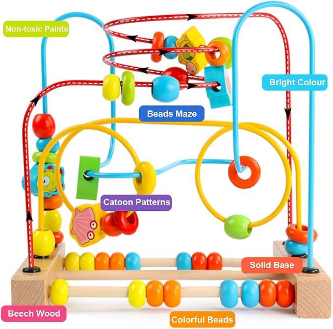 Timy First Bead Maze Roller Coaster | Wooden Educational Circle Toy for Toddlers